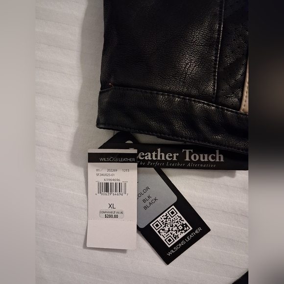 Men's Black Faux Leather Jacket with Striped Sleeves Size XL - Picture 12 of 16